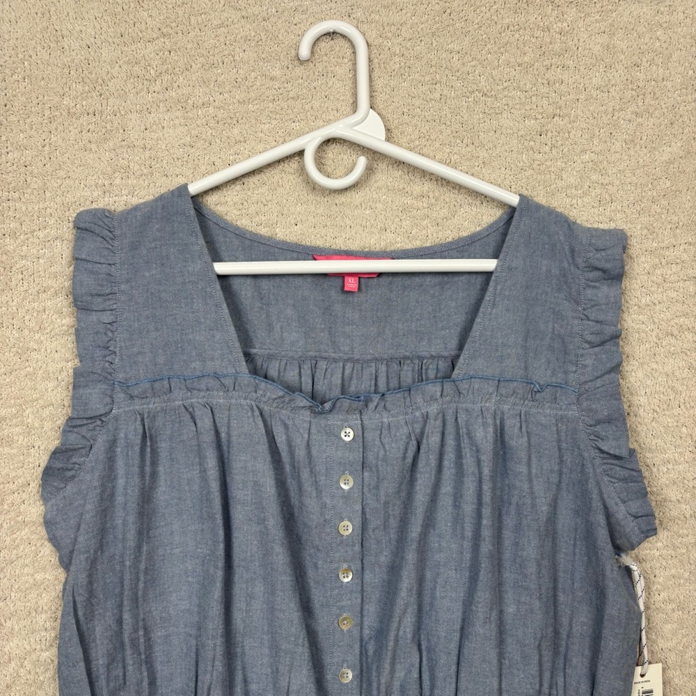 Simply Southern Top X-Large Blue Smocked Ruffle Chambray Blouse 100% Cotton - Picture 3 of 10